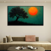 Abstract Nature Painting of Tree and Moon in the Sky for Home Décor